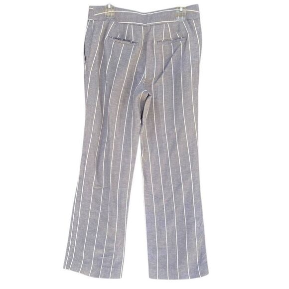 LOFT Gray White Striped Linen Career Pants Pocket Zip Button Women’s Medium P - Picture 4 of 7